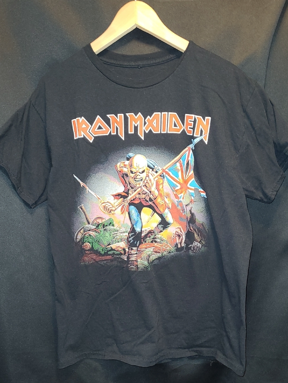 Retro Style IRON MAIDEN "The Trooper" Heavy Metal Band Black T Shirt Size L